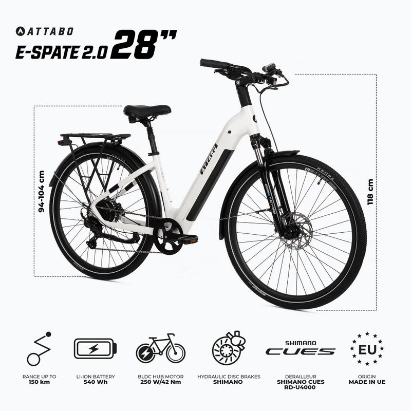 ATTABO E-SPATE 2.0 28" 36V 15Ah 540 Wh electric bike white 2