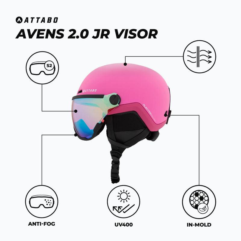 Children's ski helmet ATTABO Avens 2.0 Jr Visor pink 2