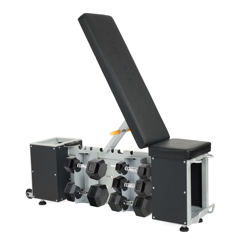 Set TREXO Bench Storage + dumbells Hex black 15