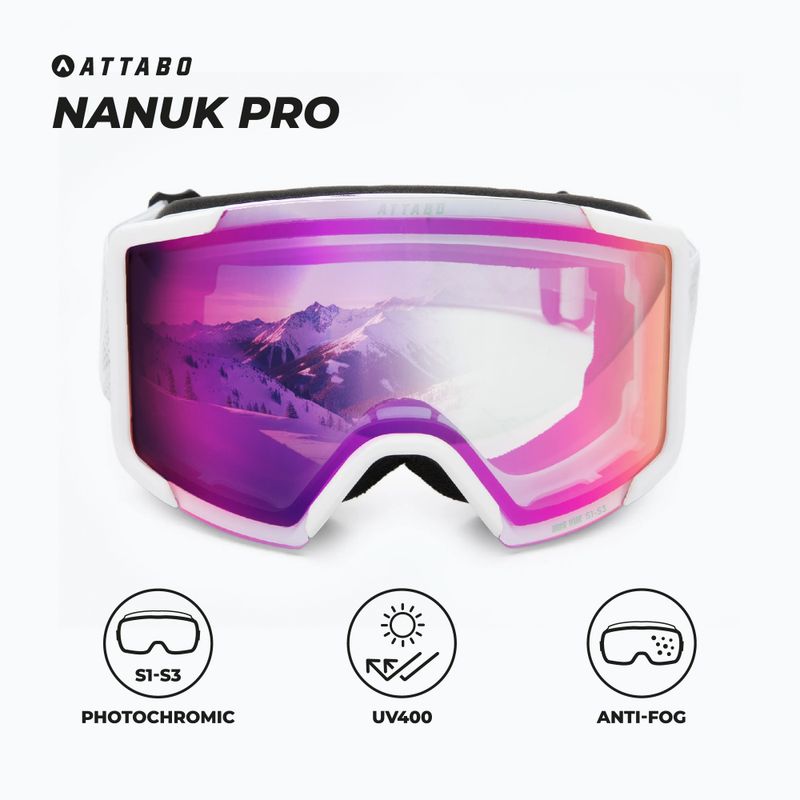 Ski goggles ATTABO Nanuk Pro photochromic white 2