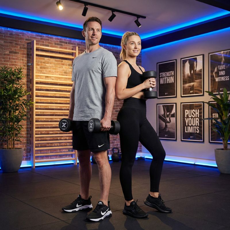 Rubber-coated cast iron dumbbell XTREXO Pro 16 kg black 5