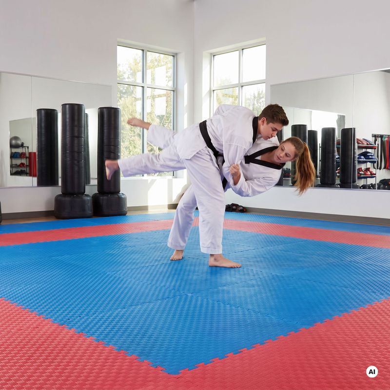 Mat HOOK FIGHTING x Jen Yau tatami puzzle with World Taekwondo Federation certification blue 3