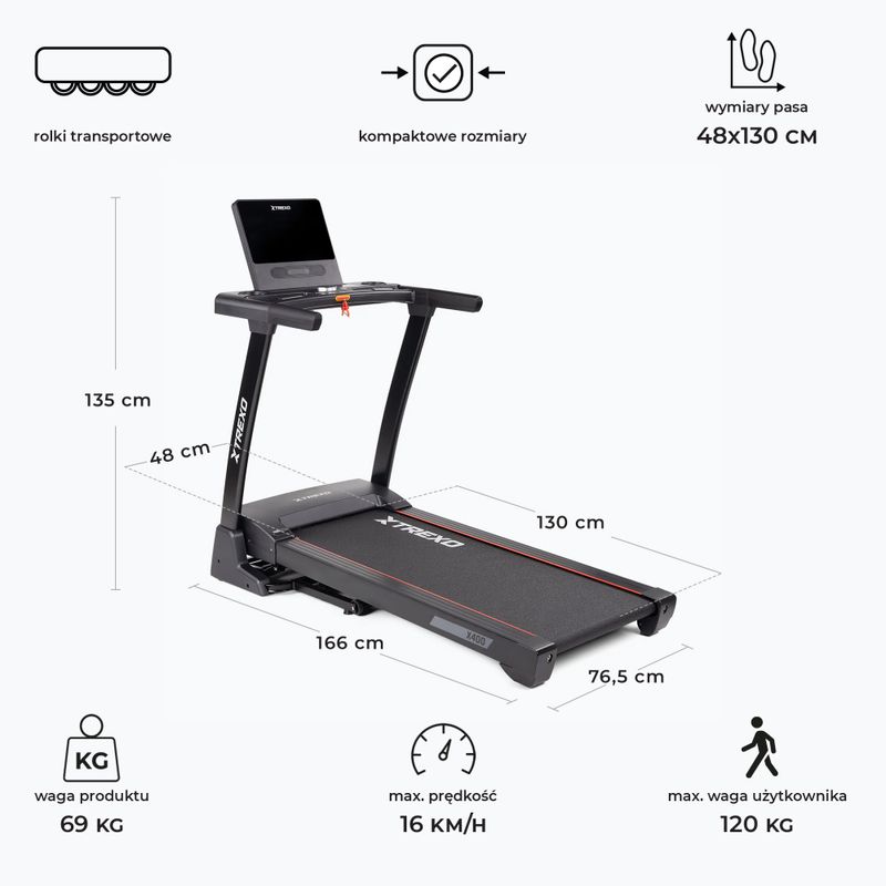 TREXO X400 electric treadmill black 2