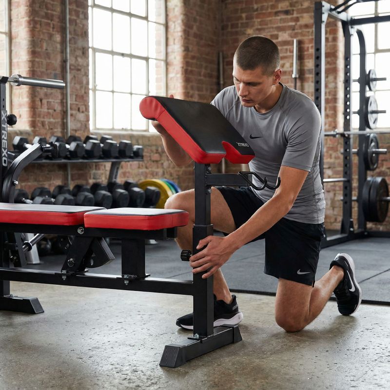 XTREXO BenchFit Max training bench with stand and prayer bar black 5