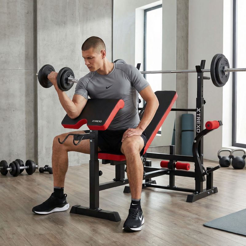 XTREXO BenchFit Max training bench with stand and prayer bar black 7