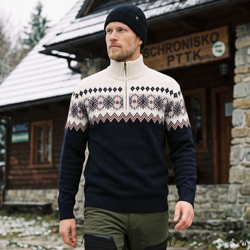 Men's sweater Woolcano SWT1091 Granatowy/Kremowy 11