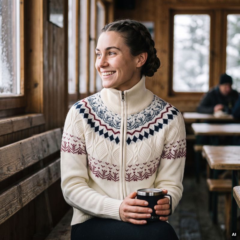 Women's sweater Woolcano SWT1092 Kremowy/Granatowy 10