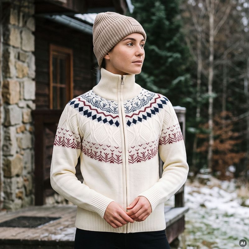 Women's sweater Woolcano SWT1092 Kremowy/Granatowy 11