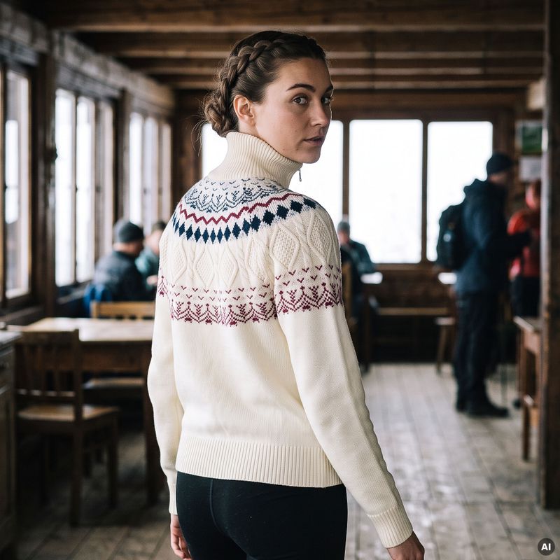 Women's sweater Woolcano SWT1092 Kremowy/Granatowy 12