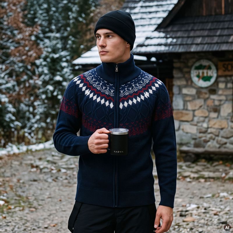 Men's sweater Woolcano SWT1093 Granatrowy/Kremowy 11