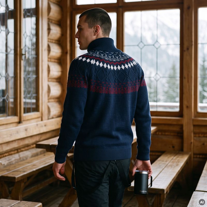 Men's sweater Woolcano SWT1093 Granatrowy/Kremowy 12