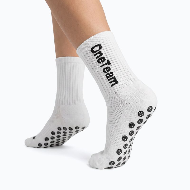 Children's football socks OneTeam Precision Grip non-slip 2-pack white 2