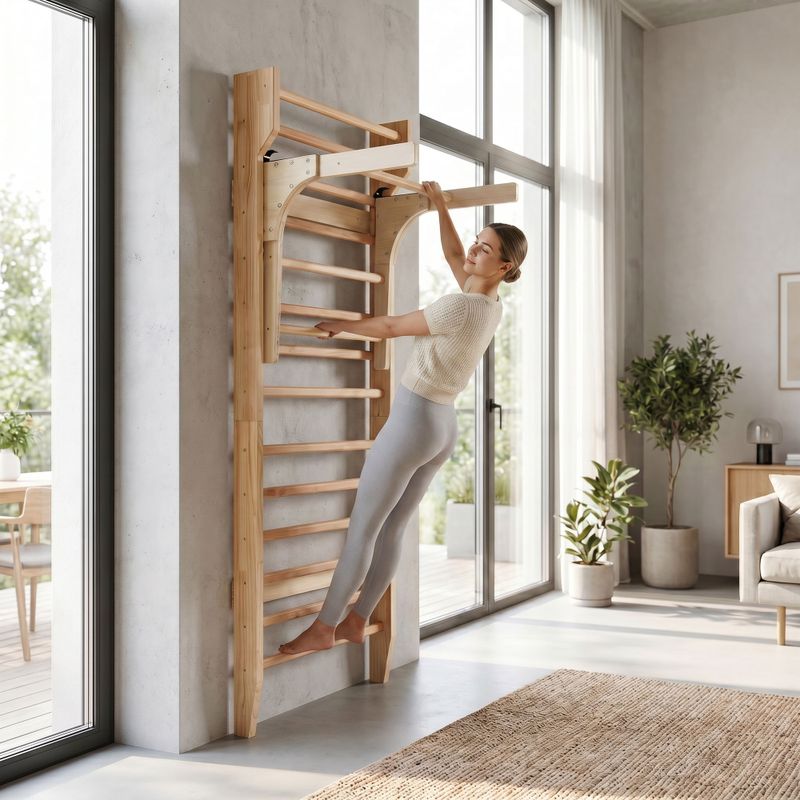 Gymnastic wall bars with pull-up bar XTREXO LW100 wooden 12