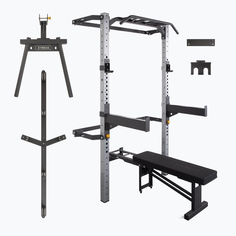 XTREXO Mercury wall cage with bench and plate rack black 3