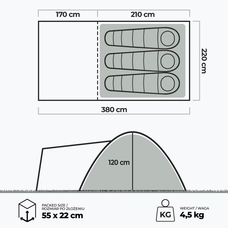 3-Person Camping Tent KADVA Kavio 3 Green 23