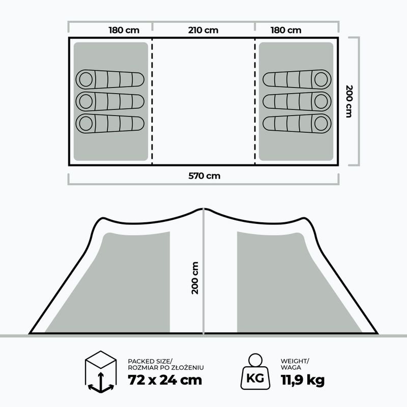 Camping tent KADVA Kavio 6 plus grey 2