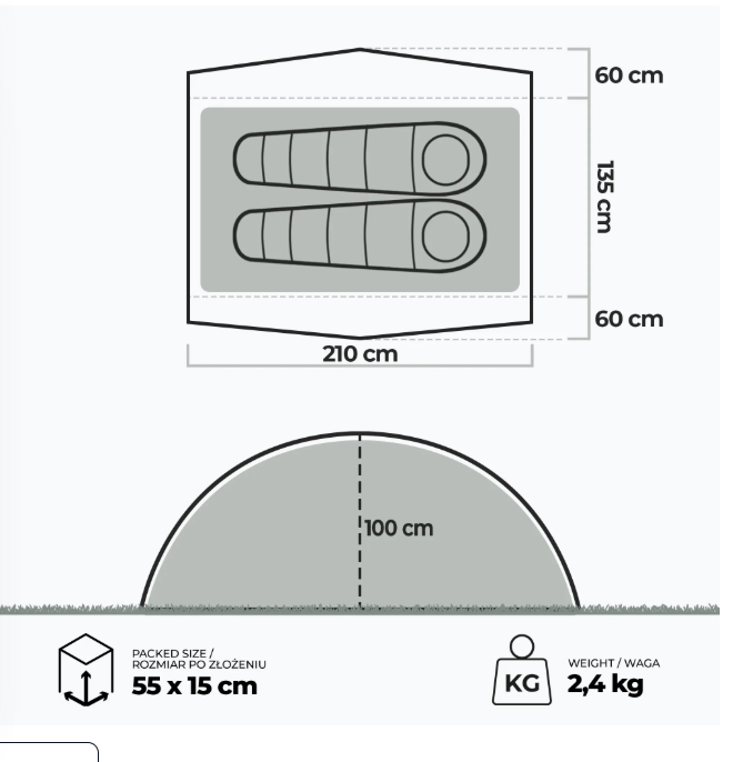 Ultralight 2-person trekking tent KADVA EXPEDIT 2 PRO grey-green 13