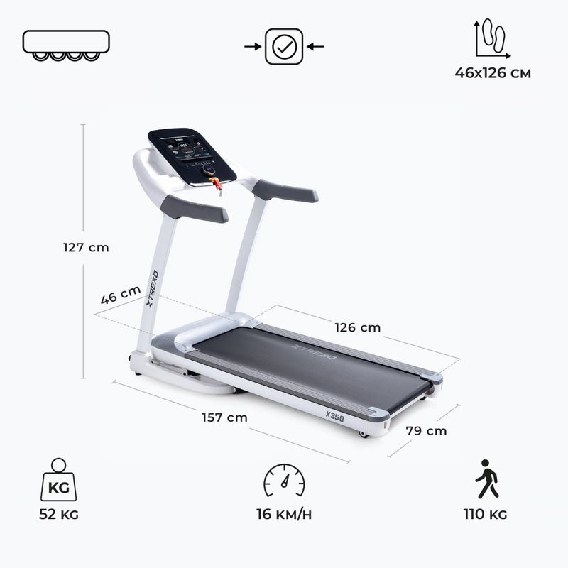 XTREXO TXO-X350-W electric treadmill white 3