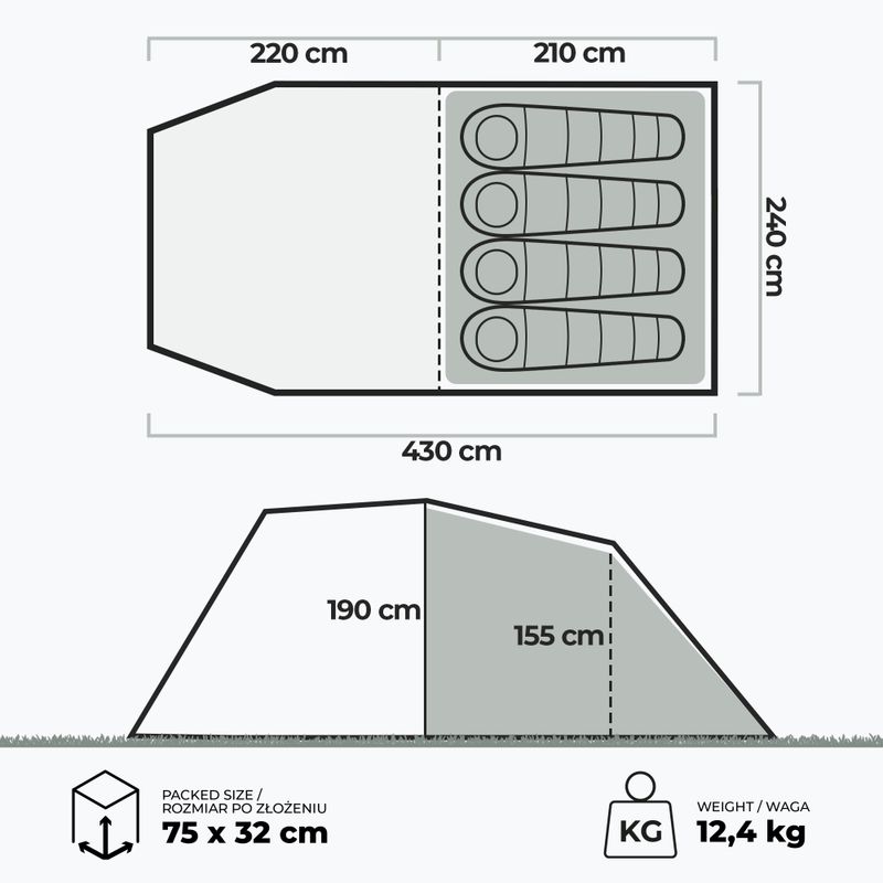 4-person inflatable camping tent KADVA AIRcamp 4.4 green 23