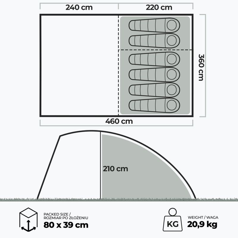 Inflatable 6-person camping tent KADVA AIRcamp 6.24 green 24