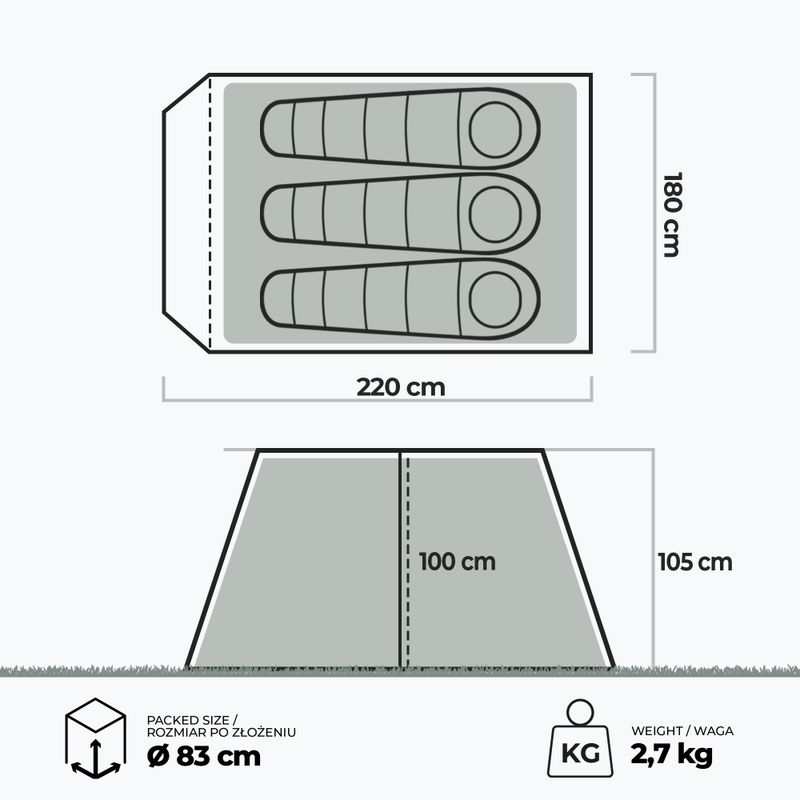 3-person camping tent KADVA Tartuga 3 blue 3