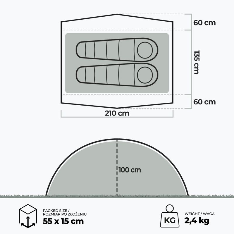 Ultralight 2-person trekking tent KADVA EXPEDIT 2 PRO grey-green 7