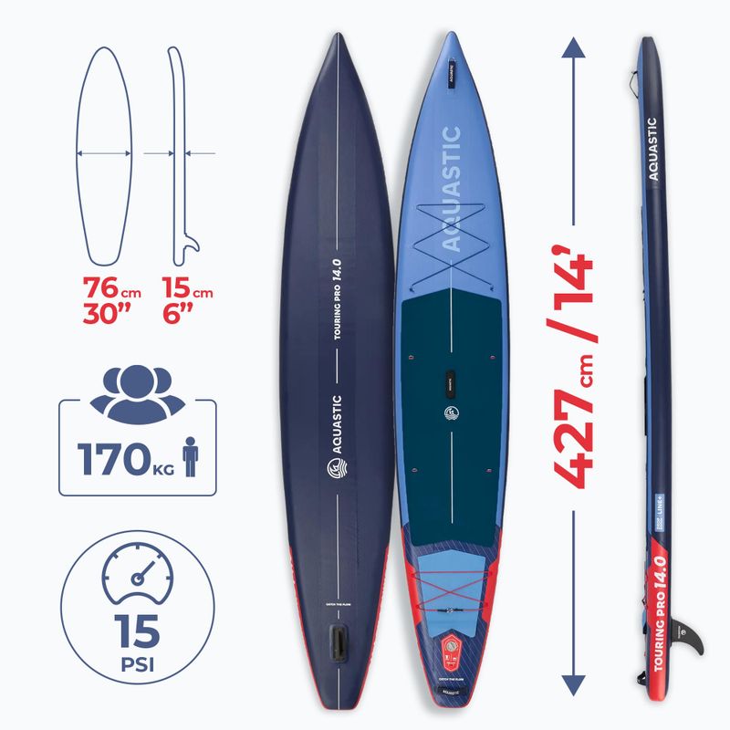 Inflatable board set SUP AQUASTIC Touring Pro 14'0" dark blue 24