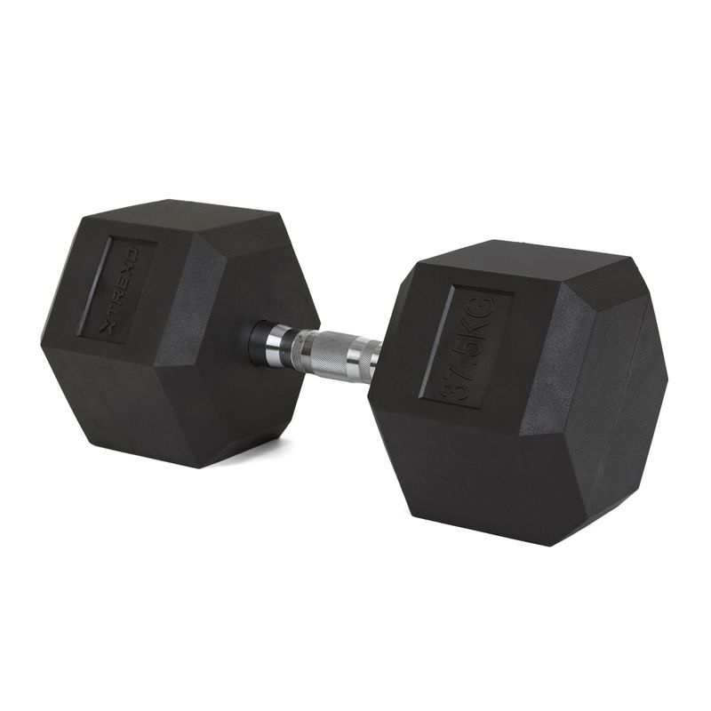 TREXO Hex 37.5 kg rubberised dumbbells 5