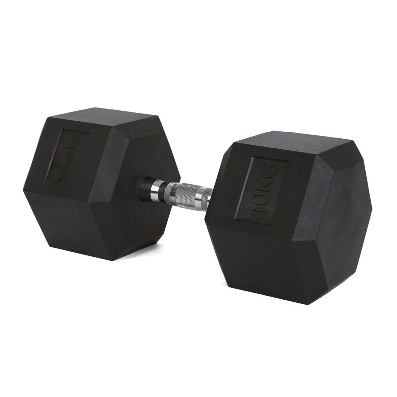 TREXO Hex 40 kg rubberised dumbbells 5
