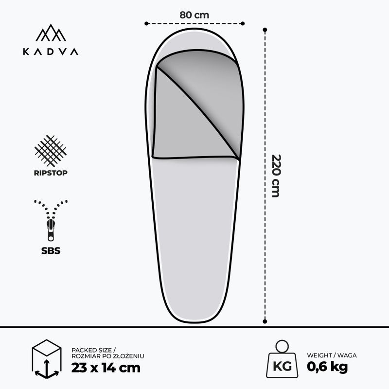 KADVA Light 600 L sleeping bag left grey 3