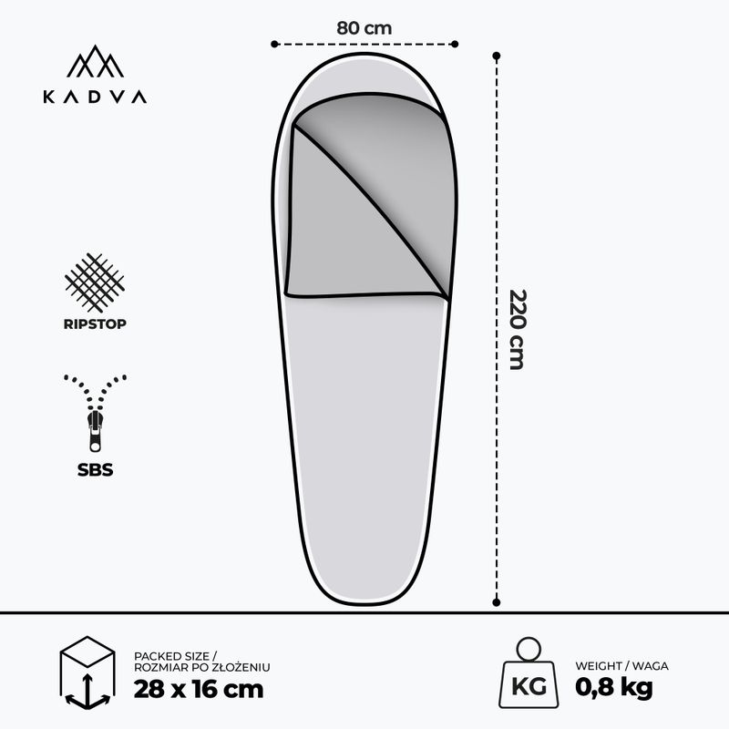 KADVA Light 800 L sleeping bag left grey 3