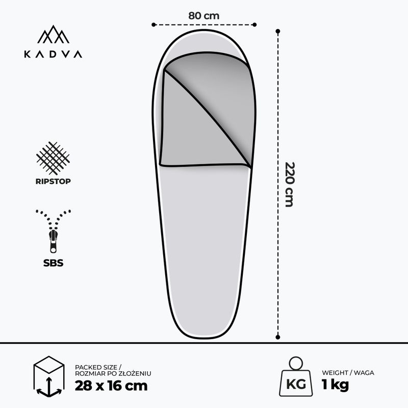KADVA Light 1000 L sleeping bag left grey 3
