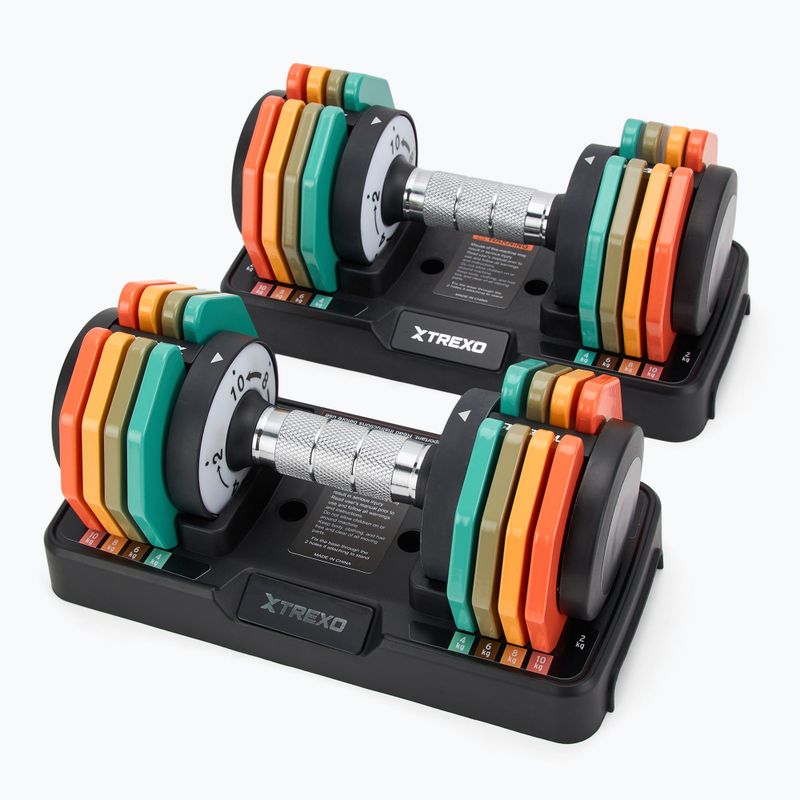 XTREXO adjustable dumbbell set 2 x 10 kg multicolour