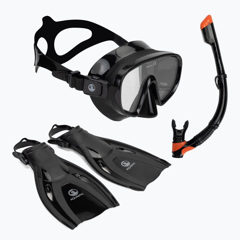 AQUASTIC Cove snorkelling set mask + snorkel + fins black