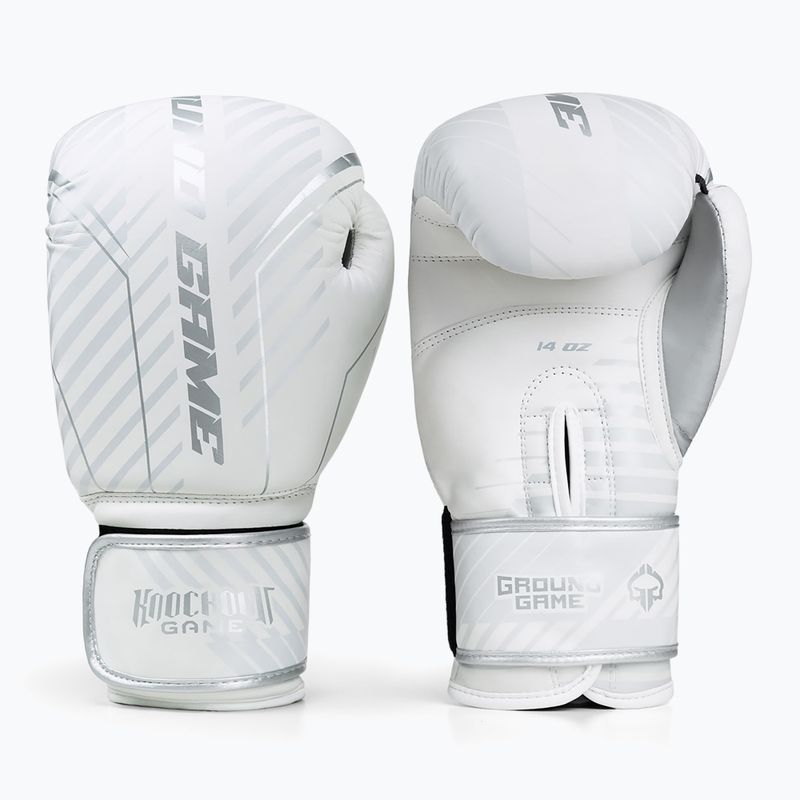 Ground Game Platinum white boxing gloves