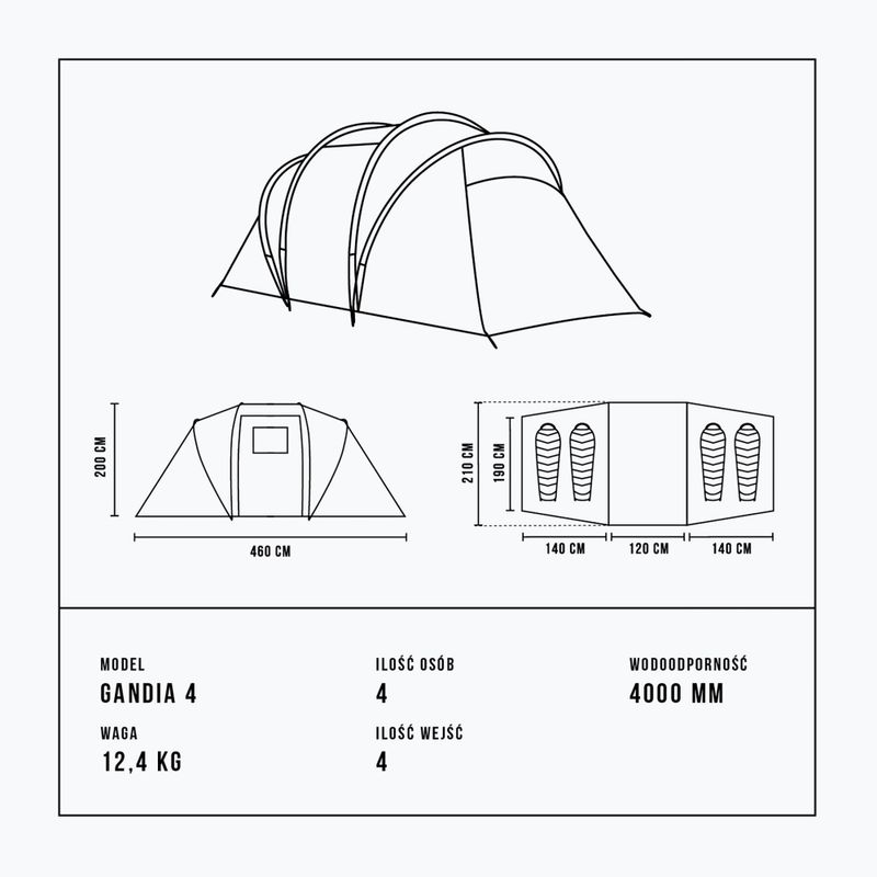 Camping tent 4-person Alpinus Gandia 4 anthracite 10