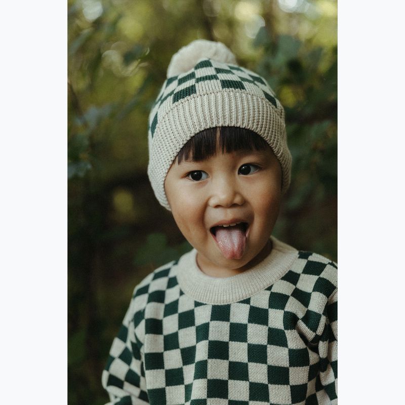 Children's winter cap KID STORY Merino green chessboard 6