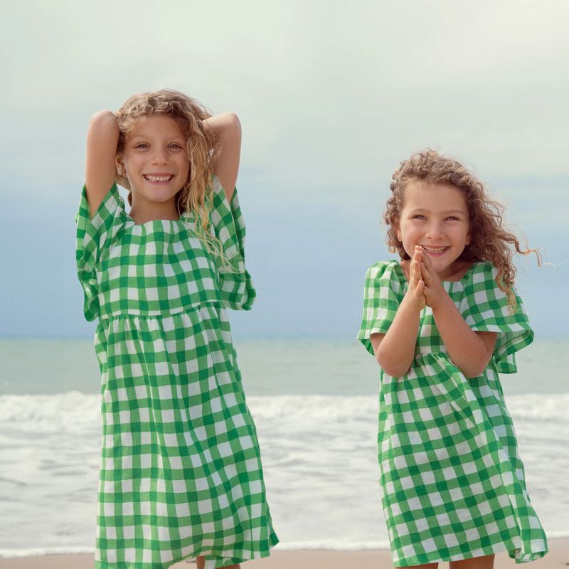 KID STORY children's dress Linen green grid 7