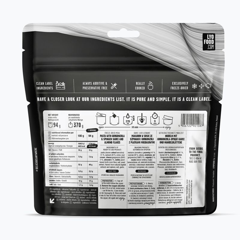 Freeze-dried food LYOFOOD Farfalle with spinach and gorgonzola 370 g 2