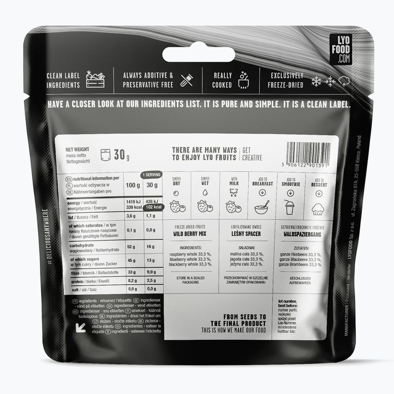 Freeze-dried food LYOFOOD Raspberry, blueberry and blackberry fruit mix 30 g 2
