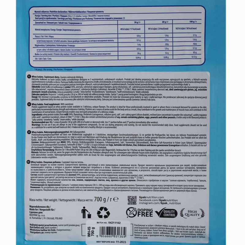 Whey 6PAK Isolate 700g cream wafer PAK/049#WAF 2