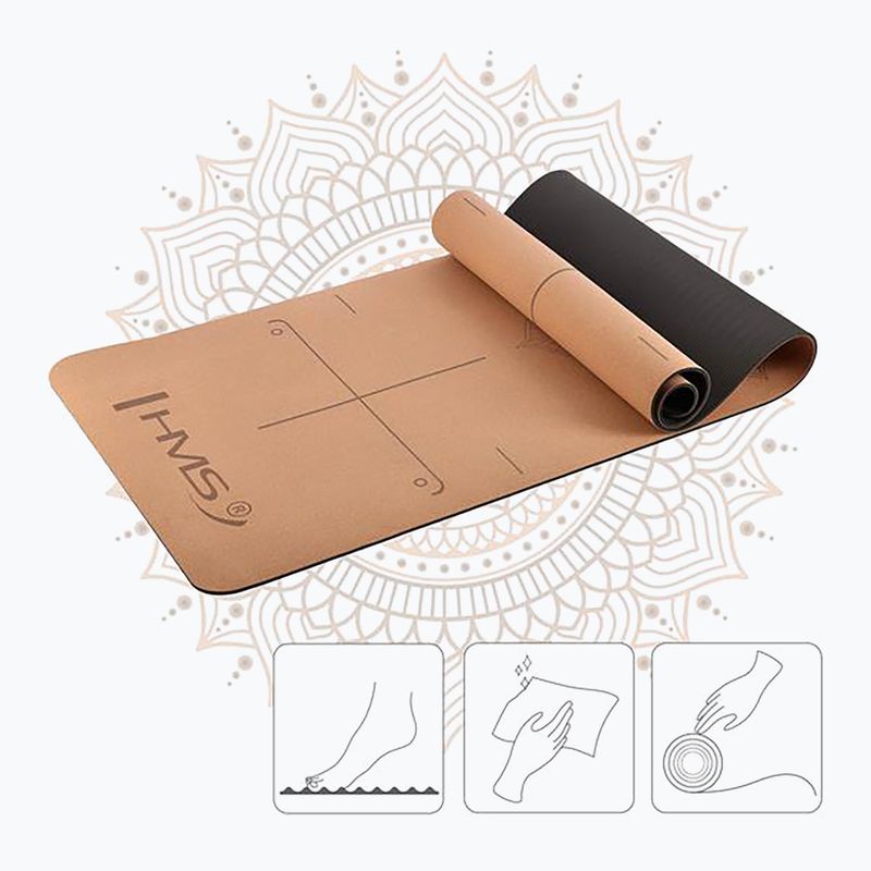 Yoga mat HMS YM11 6 mm cork 3