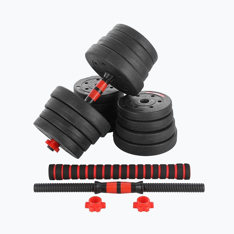 HMS SGP30 30kg black/red dumbbell set with barbell connection 3