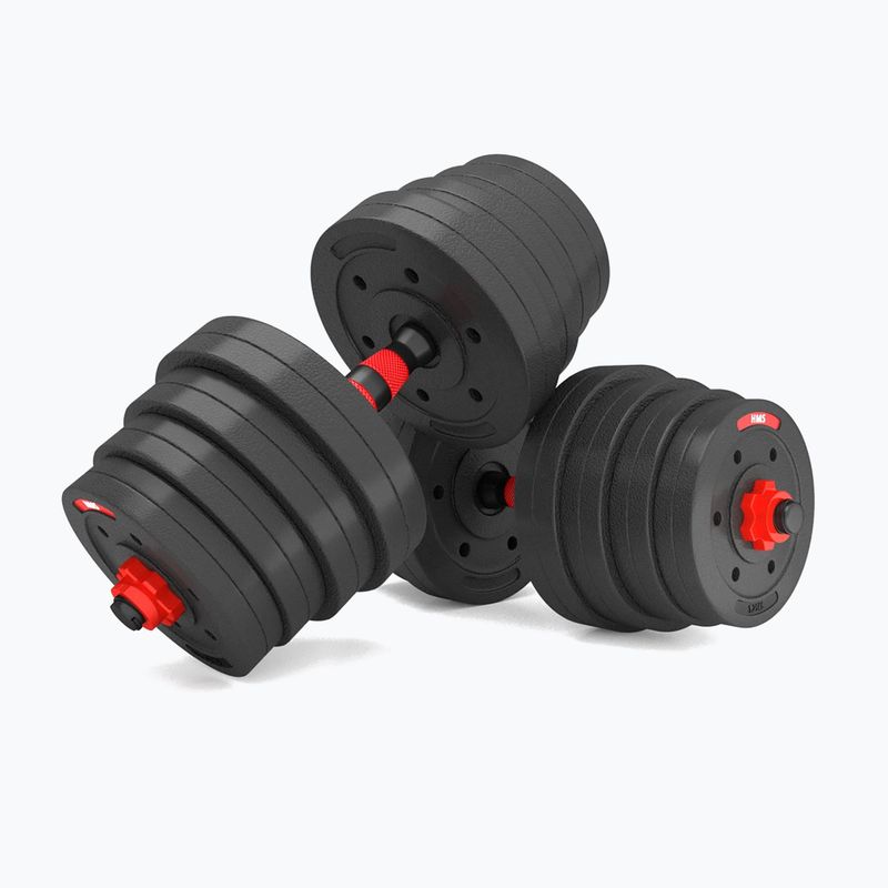 HMS SGP30 30kg black/red dumbbell set with barbell connection 4