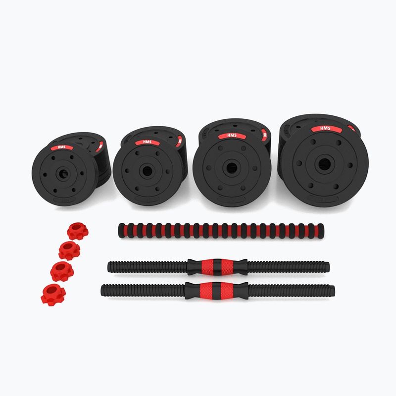 HMS SGP30 30kg black/red dumbbell set with barbell connection 5