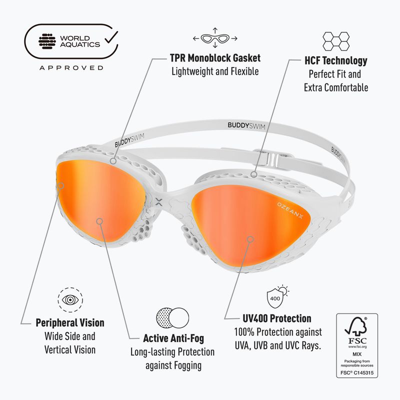 Swim goggles BuddySwim OzeanX Mirror white / orange 7