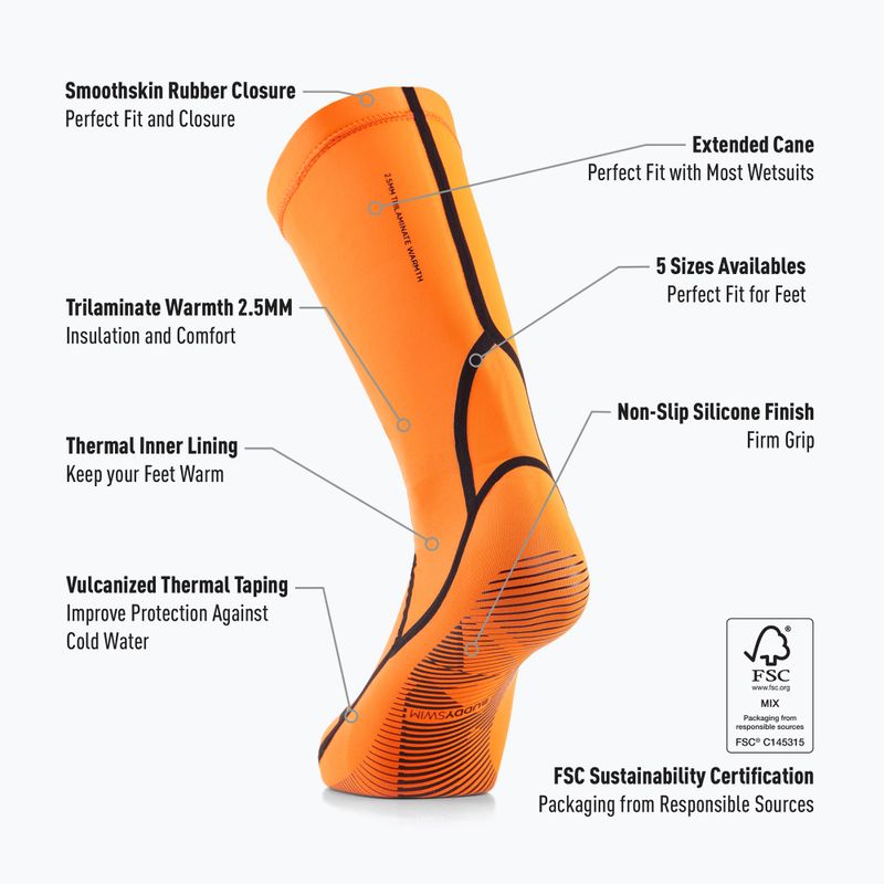 BuddySwim Trilaminate Warmth 2.5 mm orange neoprene socks 2