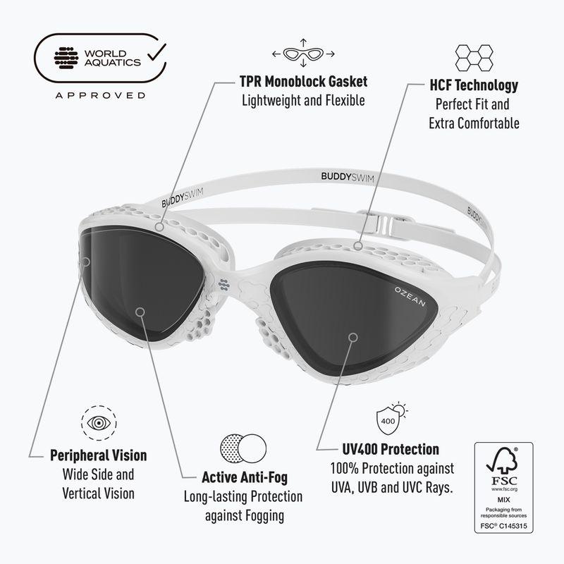Swim goggles BuddySwim Ozean white / smoke 2