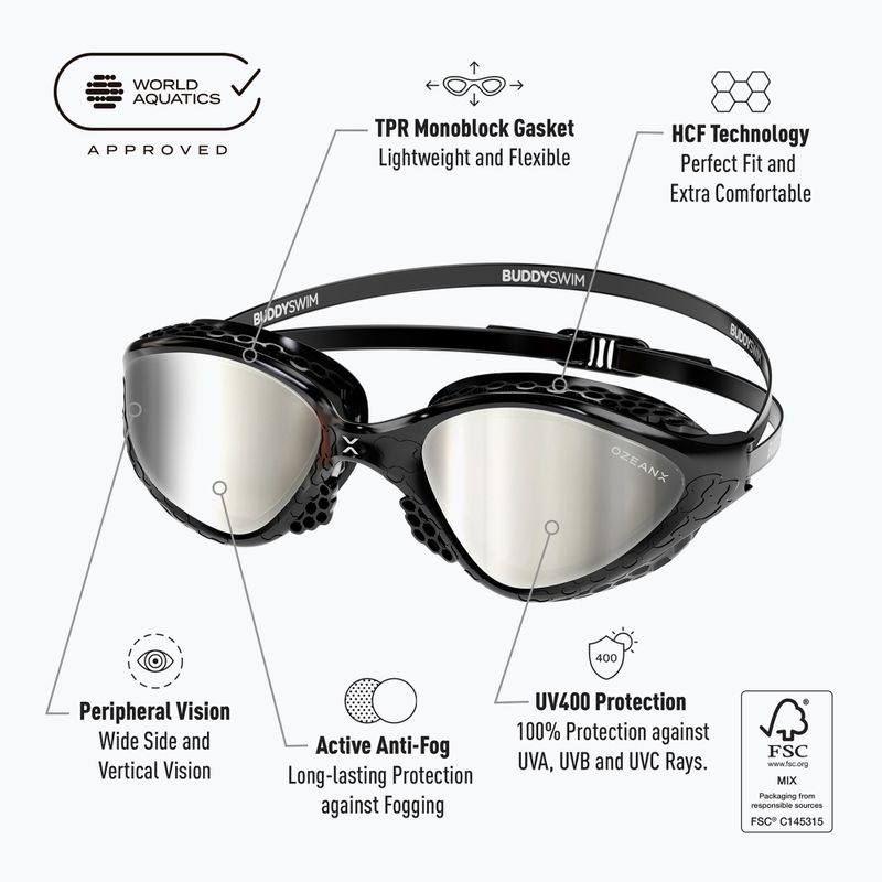 Swim goggles BuddySwim OzeanX Mirror black / silver 8