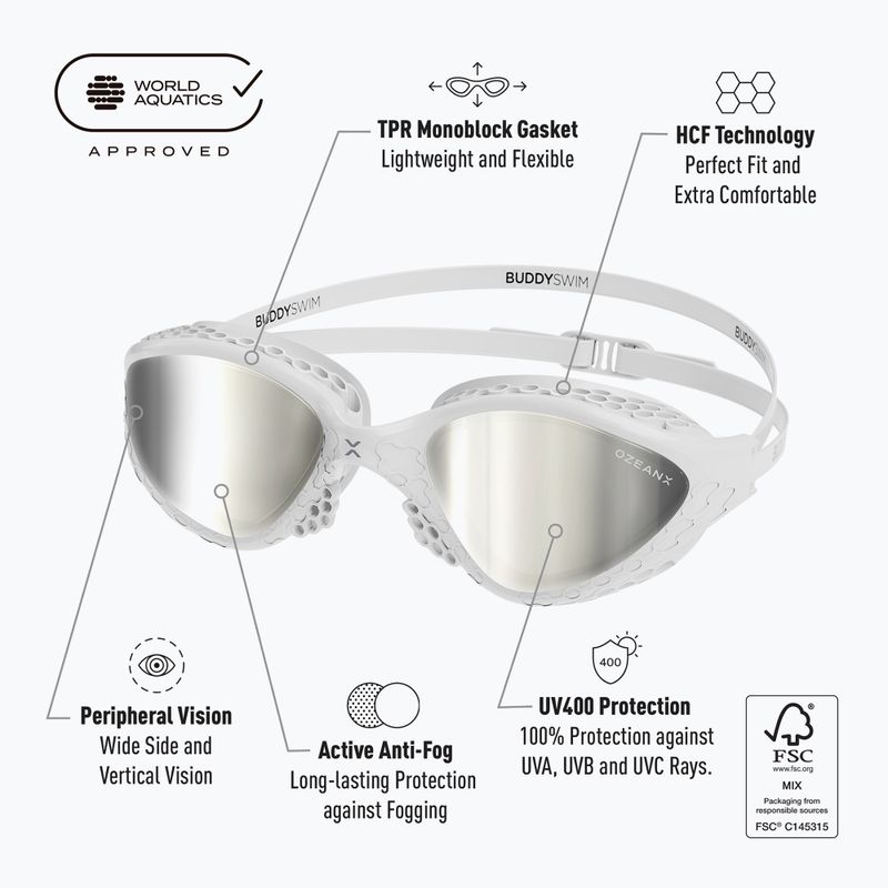 Swim goggles BuddySwim OzeanX Mirror white / silver 7